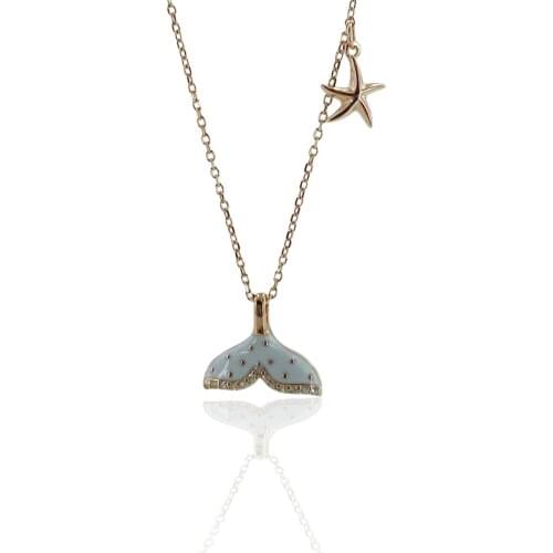 Whale Tail and Sea Star 925 Silver Necklace