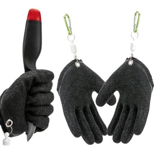1 Pair Outdoor Fishing Gloves with Magnetic Hook Puncture Resistant Men Gloves Emulsion Textured Grip Palm Gloves for Fishing