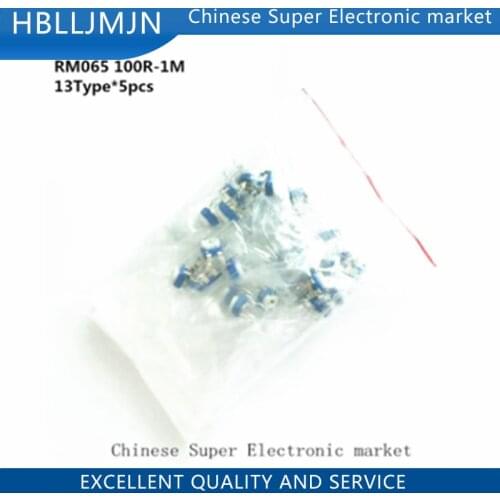 Variable Resistor 13 values 65pcs radial potentiometer package 100R-1M Variable Resistor Assorted Kit