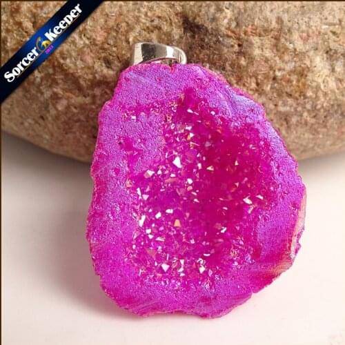 Natural Raw Mineral Crystal Pendant Druzy Drop Pendants Pendulum Chakra Natural Stone Pendants For Jewelry Making YS0002
