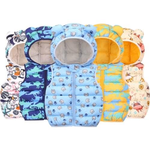 2021 Autumn Winter Newborn Warm Down Vest Baby Waistcoat Kids Outerwear Vest Children Clothing Boys Girls Hooded Jackets Vest