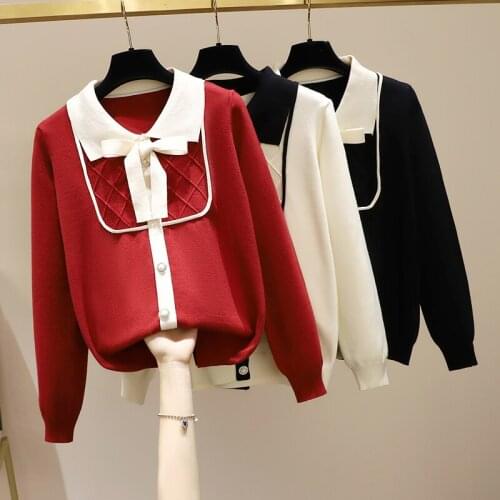 Bow Stitch Plus Large Size Oversize Korean Style Fashion Pullovers For WomenS Ladies Sweater 2021 Clothes Tops Blouse Female