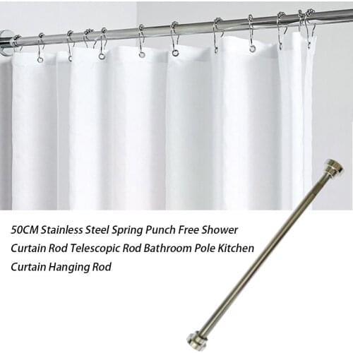 Adjustable Shower Curtain Rod Stainless Steel Telescopic Rod Punch Free For Bathroom Pole Kitchen Curtain Hanging Rod