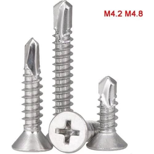 410 Stainless Steel Cross Recessed Flat Head Self Drilling Screws Phillips Countersunk Drill Tail Self Tapping Screws M4.2 M4.8