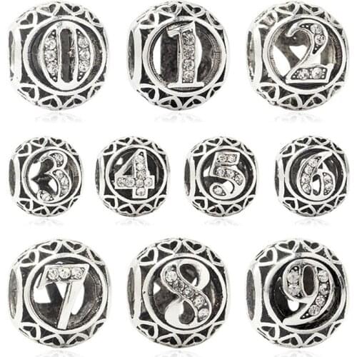 2020 new free shipping 4pcs/lot letter number one two three four five six seven eight nine bead fit Pandora charms bracelet X066