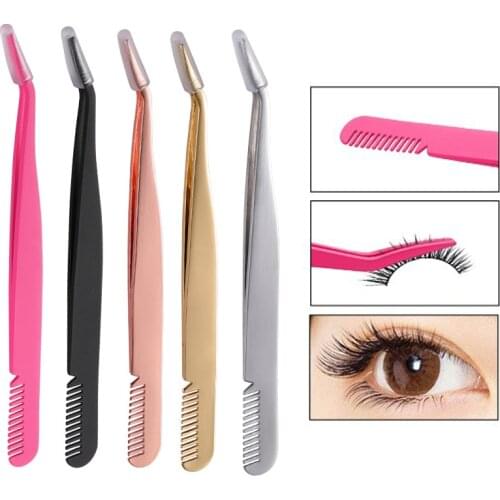 Stainless Steel Eyelash Curler Tweezers False Eyelash Applicator Eyelash Extension Styler Tweezers Clip Aid Makeup Tweezers Tool