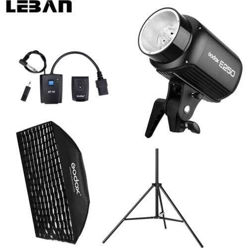 Godox E250 250Ws Photography Studio Flash Strobe Light + 50 x 70cm Softbox + 180cm Light Stand + AT-16 Trigger Flash Kit