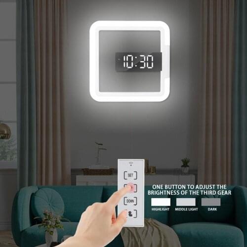 LED Wall Clock Square Remote Control Temperature Multifunctional Creative Square RGB Digital Mirror Hollow Clock For Home Decor