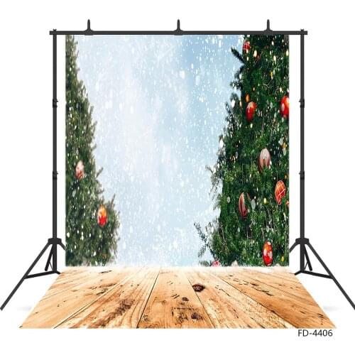 Christmas Tree Snow Wooden Floor Photo Backdrop Vinyl Backgrounds for Children Baby Family Party Photoshoot Photography Props
