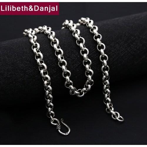 Vintage 8mm Thick Pearl chain Necklace Pendant 100% 925 Sterling silver Men Necklace Fashion 925 Jewelry collier femme 2019 N06