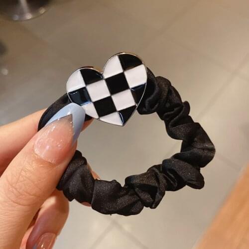 Vintage Black And White Plaid Hair Ties Hair Scrunchies Elastic Hair Bands Hair Rope Headdress Hair Accessories For Women Girls