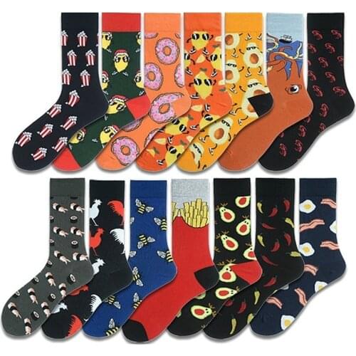 Funny Cotton Men Socks Colorful Creative Pattern French Fries Pizza Egg Doughnut Sokken Harajuku Happy Socks For Christmas Gift