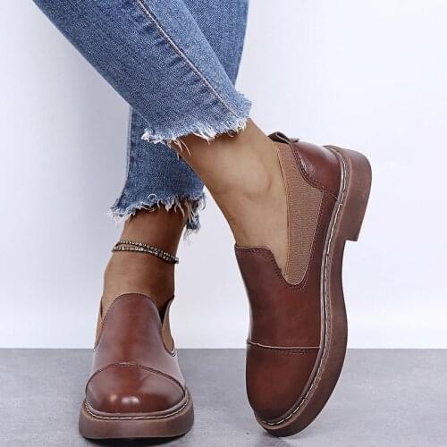 Womens loafers Elastic Band 2021 Flat Leather Shoes Plus Size 43 Ladies Spring Woman Non Slip Footwear Women Sewing Lazy Female