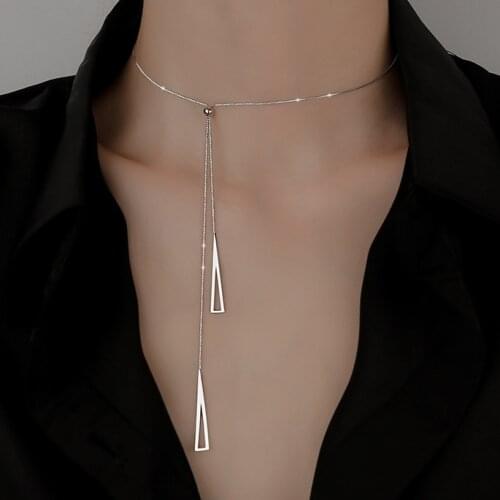 925 Sterling Silver Geometric Triangle Necklace for Women Adjustable Clavicle Chain Pendant Necklace Fashion Jewelry Gifts