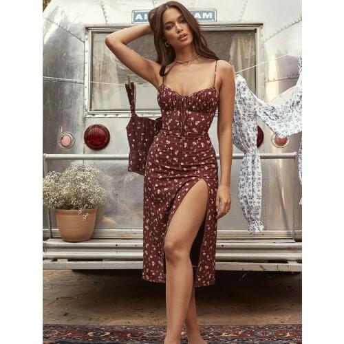 Dress Women Floral print sexy bodycon high split dress Women sleeveless short dress Party club elegant vestidos 2021 New