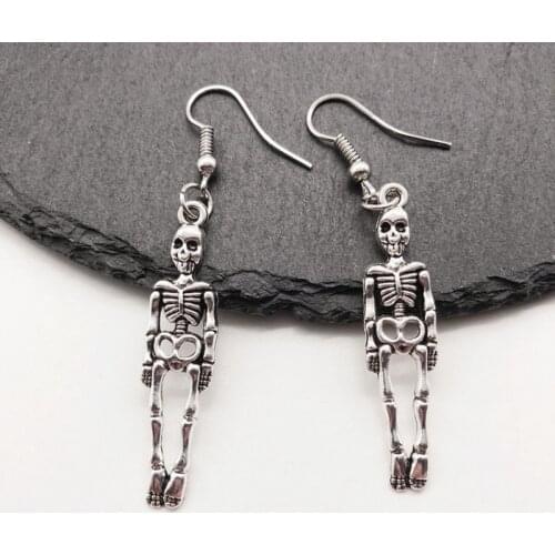 1pair Tibetan Silver Halloween Skeleton Dangle Drop Earrings Handmade DIY Jewelry
