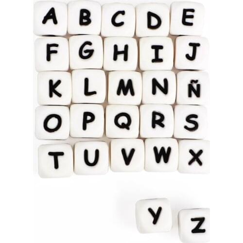 200pcs English Letters Silicone Beads Food Grade 12mm English Letter Beads Baby Teething Necklace Pendant Baby Teethers