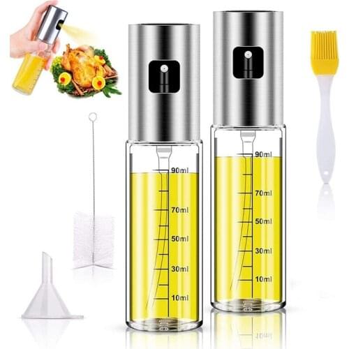 4pcs Set Kitchen Baking Oil Cook Oil Spray Scale Vinegar Bottle Oil Dispenser Cooking Tool Salad BBQ Cooking Glass Oil Sprayer