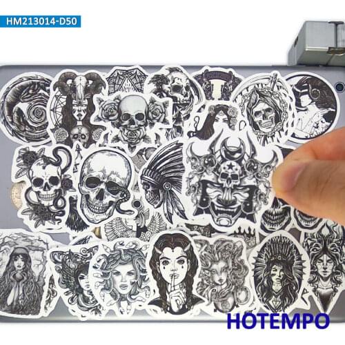 50pcs Mix Tattoo Girl Skull Witch Elves Demon Gothic Art Stickers for Phone Laptop Guitar Skateboard Bike Motorcycle Car Sticker