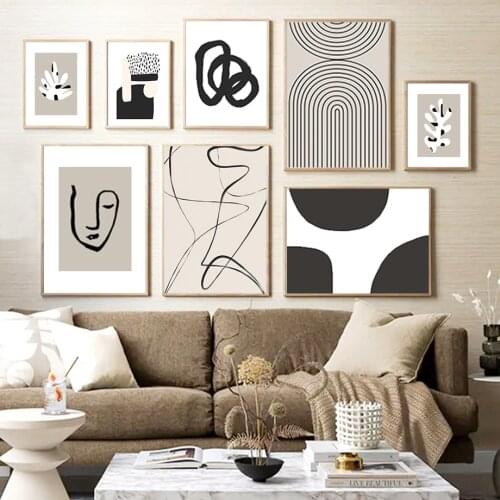 Abstract Line Color Block Woman Face Leaf Wall Art Canvas Painting Nordic Posters And Prints Wall Pictures For Living Room Decor