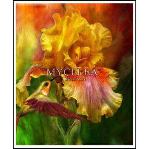 Flowers 5D DIY Diamond Painting Hummingbird Cross Stitch Needlework Full Round Rhinestone Mosaic Diamond Embroidery Crafts