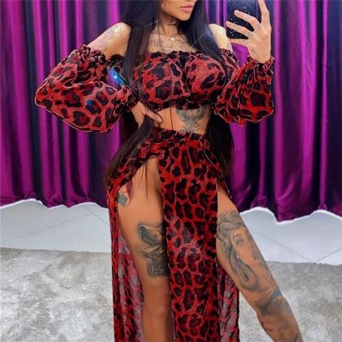 Bikini 2021 2PCS Sets Swimwear Women Sexy Leopard Print Beach Wear Long Sleeve Crop Tops+Cover Up Skirts Swimsuit Bathing Suit