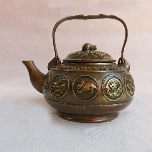 Decoration bronze factory outlets Pure Brass Copper Chinese Zodiac Animals Teapot Folk Culture Elaborate Interesting Old-style