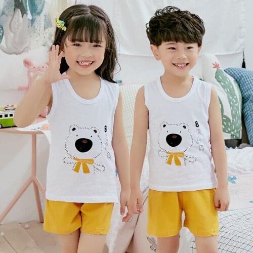 Cartoon Kids Pajamas Sets Cotton Boys Sleepwear Suit Summer Girls Pajamas Sleeveless Vest+Shorts 2pcs Children Sleep Clothes