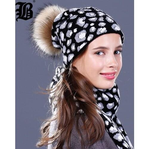 [FLB]Skullies Beanies Winter Hat For Women Warm Hat Fashion Knitting Warm Cap fur pompom Wool Hat Cap Leisure Fashion Winter Hat