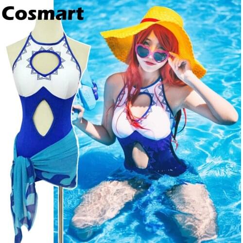 [Stock]Game LOL Swimming Pool Party Miss Fortune Cosplay Swimsuit One-piece +Waist Scarf S-XL New 2018