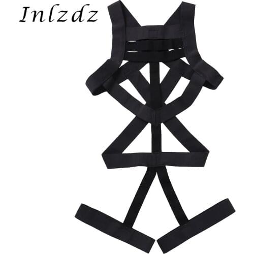 Gay Mens Lingerie Hollow Out Jockstrap Bodysuit Elastic Straps Criss Cross Back Body Shoulder Chest Harness Belt
