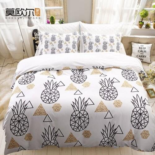 2/3 Piece Microfiber Pineapple Bedding Set Black Pineapples Art Bedspread Gold White Duvet Cover Summer Fruit Bed Pillowcase