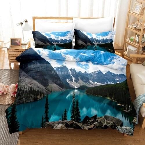 Snow Mountain Bedding Set Scenery Lake Bed Quilt Duvet Cover Sets Home Decor Twin Single Queen King Size Fashion Tree Sky Cloud