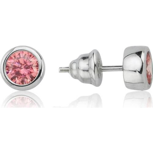 Valori Jewels 1 Carat, Zirconia Pink Round Gemstone, Rhodium Plated, Sterling Silver Earrings