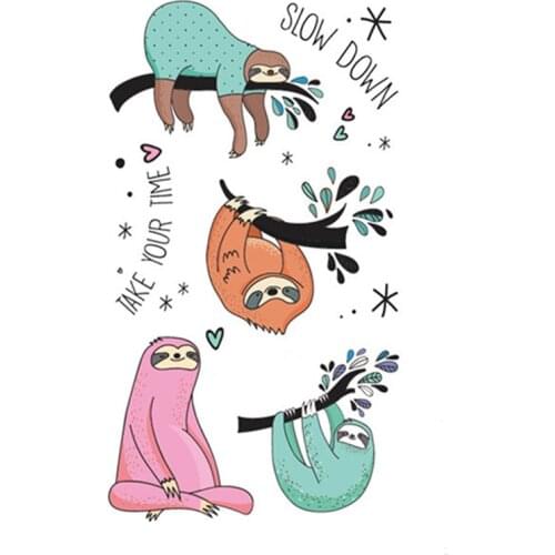 Sloth Cartoon Animals Temporary Tattoo Sticker Waterproof Girls Boys Teens Kids Children Body Art