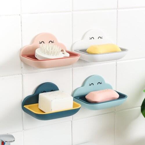 Cute Cloud Shape Non-porous Soap Box Portable Double-layer Quick Drain Seamless Wall-mounted ABS Soaps Box Bathroom Accessories