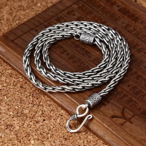 925 sterling silver jewellery vintage Chinese style fashion necklace for men 4mm wide personality minimalism Rope knitting Chain