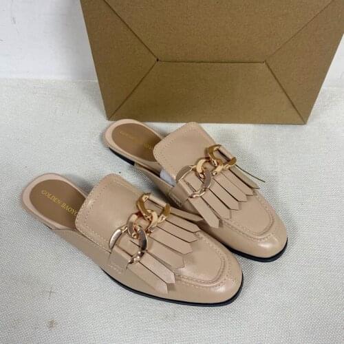 Womens Shoes Fashion Chain Ladies Summer Mules Leisure Slip-on Outside Wear Female Slides Square Heel Tassel Women Slippers