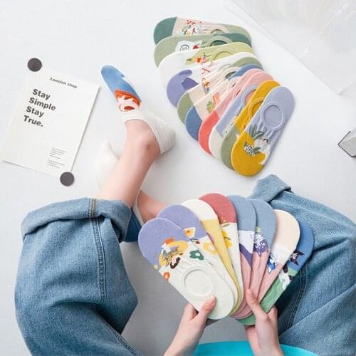 Women Sock Slippers Cute Printed Cartoon Fashion Spring Summer Breathable Women Happy Socks Women Invisible Socks Korea Style