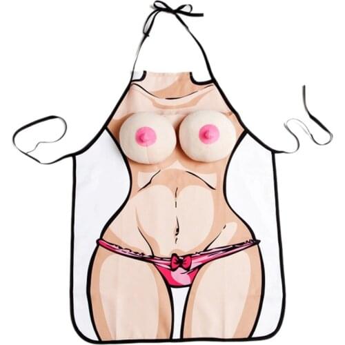 Newest Funny Sexy 3D Breast Printed Apron Sexy Kitchen Cooking Home BBQ Apron Party Night Party Fancy Dress For Lover Gift