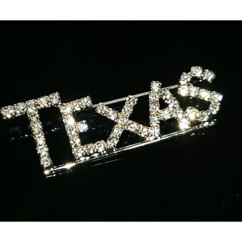 Crystal Handmade USA "Texas" State Word Lapel Pins Unique Rhinestone Brooch Souvenir Gift Jewelry WHOLESALE