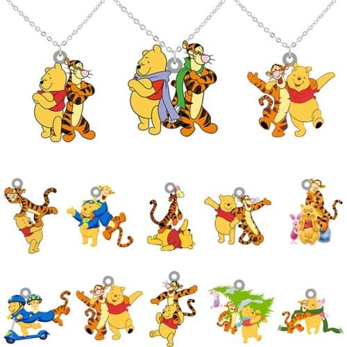 Disney Tigger And Winnie The Pooh Friends Play Shape Necklace Long Chain Epoxy Resin Small Pendant Design Necklace Jewelry