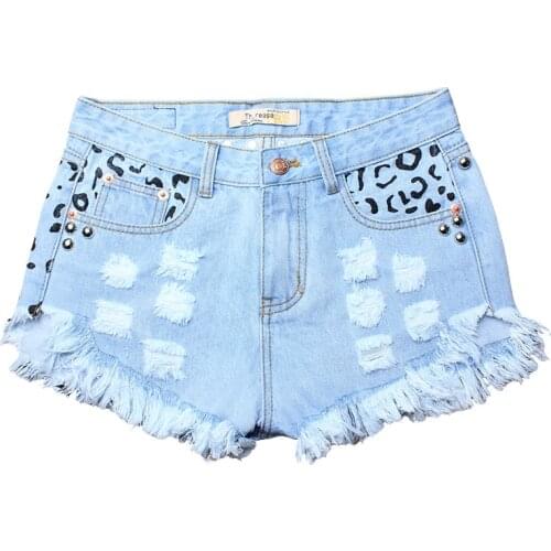 Hot Selling Hole Rivet Irregular Cat Fringes New Denim Shorts Baggy Pants
