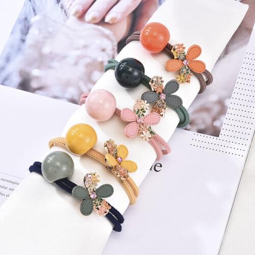 New Hot Sale Fashion Cute Multicolor Flower High Elastic Hair Band Rubber Band Rope with Ponytail Kid Hair Accessory Gift Girl