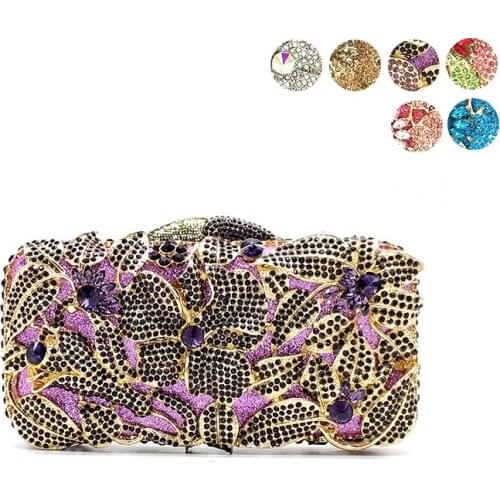 Luxury design bridal wedding party purses women diamonds clutches rhinestone bag beautiful flower crystal clutches purses