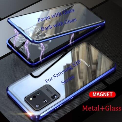 Luxury Double-sided 360 Full protect Magnetic Case For Samsung Galaxy S20 Plus Ultra Metal Magnet Tempered Glass magnet Cover