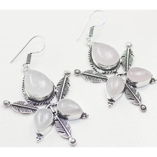 Rose Quarts, 65 mm, Silver Overlay on Copper Earrings, E0450