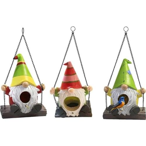 Garden Swing Gnome Pendant Bird Houses for Outside Hanging Hummingbird House with Rope for Outdoor Garden Hanging Birdhouse