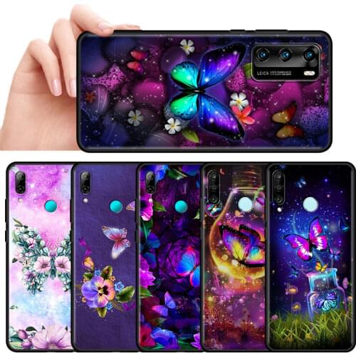 Beautiful Butterfly Pattern Phone Case for Huawei P30 Lite P Smart Z P40 Pro Y6 Y7 2019 P20 Honor 20 8X 9X Black Silicone Cover