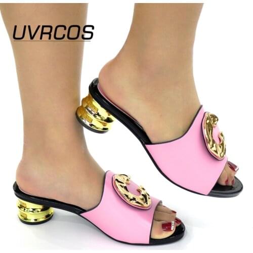 Pink 4.5cm heels Nice Design Shining With Rhinestone Fashion Design Shoes Without Bag Set Shoes New Arrive Big Size Available